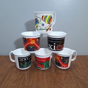 Tupperware Mexican Centennial Six 12oz Plastic Mugs Graphic Heritage Hot/Cold
